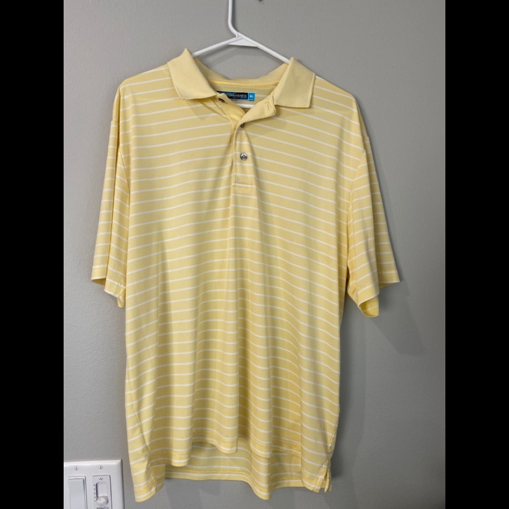 Yellow striped polo gold shirt